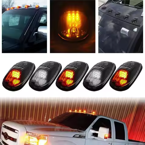5pcs Amber White LED Cab Roof Top Marker Running Lights For Truck SUV 4x4 Dodge RAM F150 / F250 / F3
