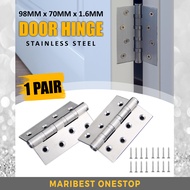 2PCS Stainless Steel 4” Door Hinge Rustproof Ensel Pintu Rumah for Furniture Door Window 98mm