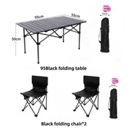 【Clearance】 95CM table + 2 chairs Aluminium Foldable Folding Camping Table Lipat Makan Meja for Outd
