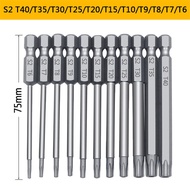wjhh 11 /12 Torx ชุดดอกสว่านกลวง50/75/100มม. T5-T40ชุดหัวไขควงดอกไขควง