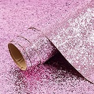 Glittery Glam Pink Peel and Stick Wallpaper Perfect for Girly Bedrooms Living Rooms Apartments and Cabinets 3D Textured Contact Paper Backgrounds Locker Decor 17.4in x 196.8in