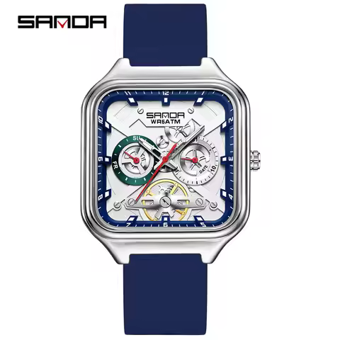 SANDA men's calendar watch retro mechanical wind waterproof luminous watch design sense square alloy
