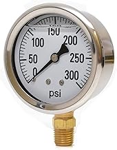 41 Series 2.5" 300 PSI Pressure Gauge - Stainless Steel, 1/4" NPT Brass Bottom Mount, Glycerin Fille