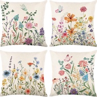 [Single Side] Linen Pillow Case 40x40/45x45/50x50/60x60cm Beautiful Flowers Cushion Cover