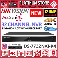 HIK HIKVISION 32CH NVR 32 CH CHANNEL DS-7732NXI-K4 12MP NETWORK VIDEO RECORDER 4 HDD SLOT NO POE POR