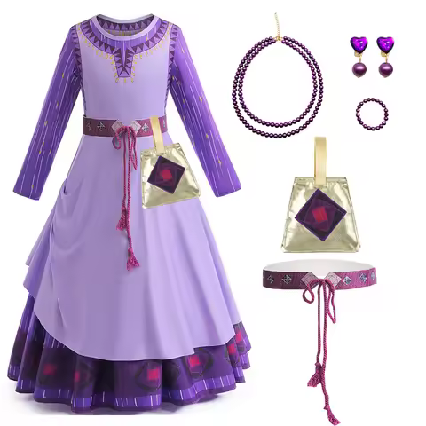 2025Wish Asha Costume Girl Dress Halloween Role Playing Costume Christmas Children Dress Up 2-12 Yea