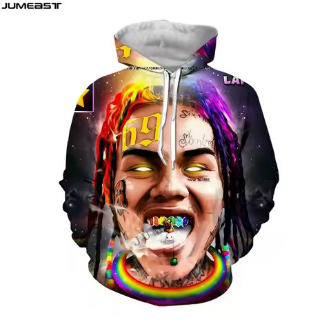 Jumeast Oversized Hoodie Rapper Style Tekashi69 6ix9ine Inspired Men's Women's Funny Pullover Sweats