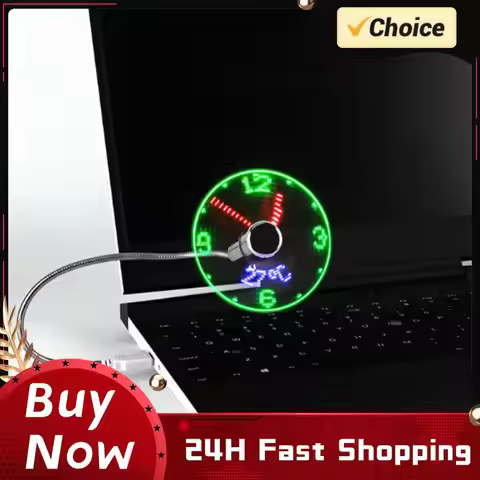 LED Clock Fan Time Temperature Display Mini Cooling Flashing Fan DC 5V Portable Gadgets USB Powered 