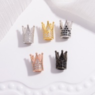 S925 Sterling Silver Multicolor Inlaid Zirconium Crown Spacer Beads Loose Beads Handmade DIY Bracele