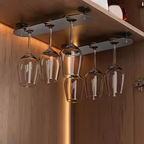 2/3/4 Slots Upside Down Wine Glass Holder Space Aluminum Punch-free Upside Down Shelf Space Saving R