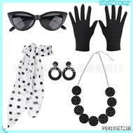 50s Women Set Polka Dot Headband Necklace for Women 5pcs Retro Disco Outfit Women Party Outfits for 