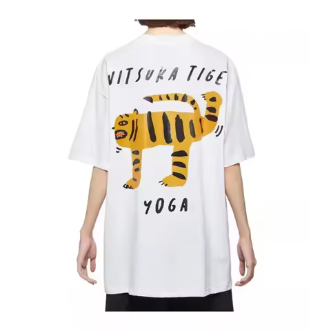 Onitsuka Tiger Cartoon Print Summer T-shirt for Women, Harajuku Fun T-shirt, Oversized Y2k Graphic T
