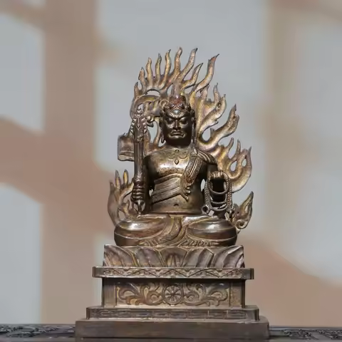 Antique Acala Fudo Myoo Statue Tibetan Buddhism Guardian Deity Figurine Home Altar Worship Decor Orn