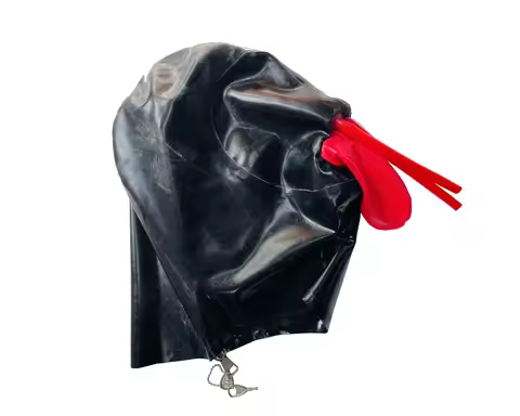 Latex Gummi Mask 15cm long nose tube red mouth sheath lock zip closed eyes 0.4mm
