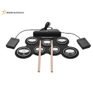 7 Pads Electric Drum Set ,Portable Roll Up Drum Practice Pad Drum Kit with Drum Pedals Drum Sticks, Gift for Kids Adults