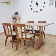โต๊ะอาหาร ชุดโต๊ะอาหาร สไตล์โมเดิร์น (เซทโต๊ะ 1 + เก้าอี้ 4) เก้าอี้หมุนได้ 360 องศา ไม้ยางพารา ประก
