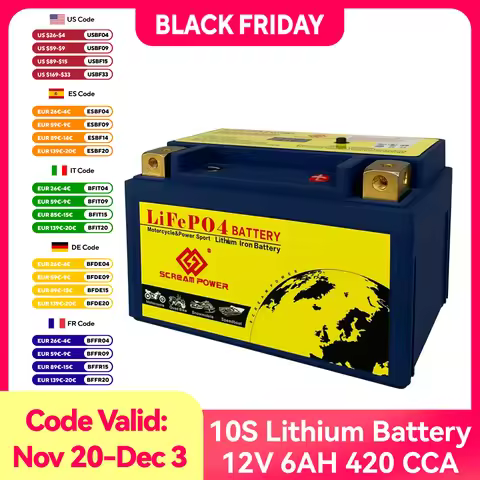 SCR10S Motorcycle Starting Battery 6Ah 420CCA LiFePO4 Battery For Scooter ATVs UTVs Replace YTZ10S Y