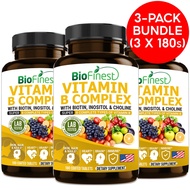 [Bundle of 3] Biofinest Vitamin B Complex - B1 B2 B3 B5 B6 B7 B9 B12 Biotin Inositol Niacin - Brain 