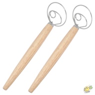 WXDX.TH 2pcs Danish Dough Whisk, Stainless Steel mix Bread Whisk, Reusable Wooden Handle Food-Grade 