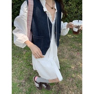denim suit woman denim jacket woman Spring Autumn Shirt Layered Vest Overalls Denim Vest