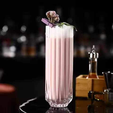 Korean Style Stripe Bud Cocktail Glasses Cup Creative Highball Coilin Glass Cup Korean Soju Drink Gl