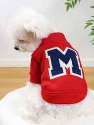 1入組寵物衣服字母刺繡M運動衫外套&amp;夾克適用於小狗&amp;貓
