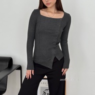 ASOKA Minji Top 3124 - Korean Knit Long Sleeve - Casual Women's Top - Korean Button Top