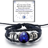 DIOWUS Zodiac Signs Spirit Bracelet For Women Men, 12 Constellation Leather Multilayer Handmade Wove