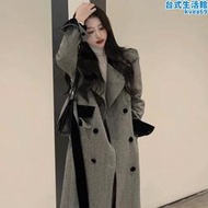 Kaalixto國潮2023新款韓系小個子灰色中長版西裝式毛呢子大衣外套