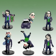6Pcs 5cm-9cm Joker Heath Ledger Anime Figures Sitting Green Suit Handheld Joker Mask Car Decoration 