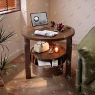 多功能家用實木小茶几【雙層臺麵|帶隱藏式抽屜|小號50*50cm】日式簡約沙發邊幾 實木圓桌帶抽屜 客廳雙層小桌子 臥室床邊床頭櫃 飄窗小茶几 入戶玄置物臺 臨時工作臺 咖啡枱 - HG5050
