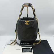 Chanel 黑色小金球抽繩菱格 水桶兩用袋(斜揹/手挽)