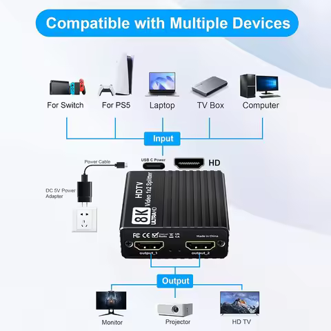 Duplicate/Mirror Splitter HD2.1 HDMI-Compatible 1 To 2 Splitter 8K60hz/4K120hz/1080P240hz for Set-To