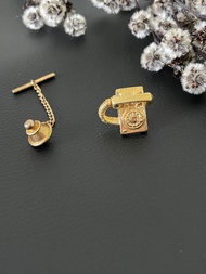 古董立體金色電話領帶針別針胸針 復古可愛 B1227