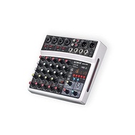 BOMGE 6-channel dj audio mixer, MP3 USB Bluetooth, 48V phantom power, 5V power, 16 DSP echo