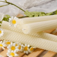 Honeycomb Beeswax Taper Candles 8 Inch, 6 Pack Hand-Rolled Pure Bees Wax Candlesticks - Dripless, Sm