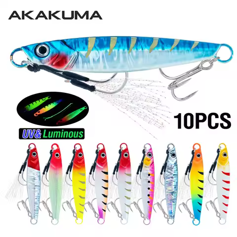Sinking Metal Jig Fishing Lure 20g-60g Luminous UV Coating Hard Bait with Sharp Assist Hook for Sea