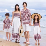 Family Parent-Child Wear Long Sling Dress Father-Son Shirt Short-Sleeved Beach Bohem