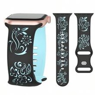 Carved Silicone Watch Band, Compatible With Apple Watch 40mm 41mm 42mm 44mm 45mm 46mm 49mm, Fashiona