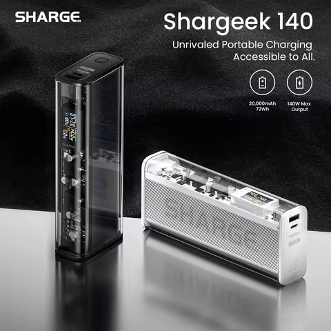 SHARGE Power Bank 140W Charger 20000mAh Laptop Power Bank with Smart Display Dual Port Portable Batt