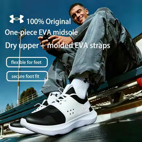 Under Armour UA Runplay Men Slip On Shoes Molded EVA Strap Breathable Lightweight Cushioned Running 