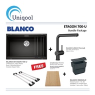 BLANCO ETAGON 700-U Kitchen Sink Bundle With Blanco Linus Mixer Tap (Free Rail Tray+ Waste System + Cutting Board)