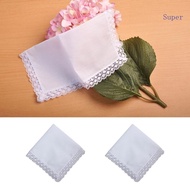 Super Portable Tie-dye Lace Trim Cotton Handkerchief for Woman Man Gentleman White Cotton Handkerchi
