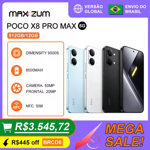 Xiaomi Poco X8 Pro Max 5G, 512/12GB, Mobile Phones Processador MediaTek Dimensity 9500s,Versão Globa