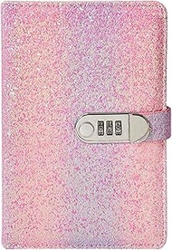 NectaRoy Diary with Lock, Glitter Material Diary, A5 Travel Journal, Diary for Girls, for Office, Sc