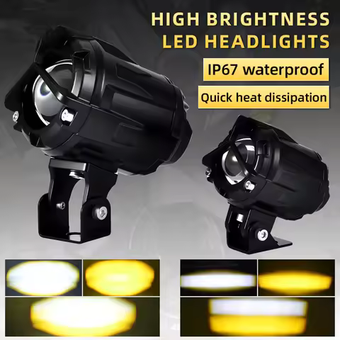 Car Motorcycle LED Headlight Auxiliary Spotlight Yellow White Dual Color ATV Driving Fog Light 10V-6
