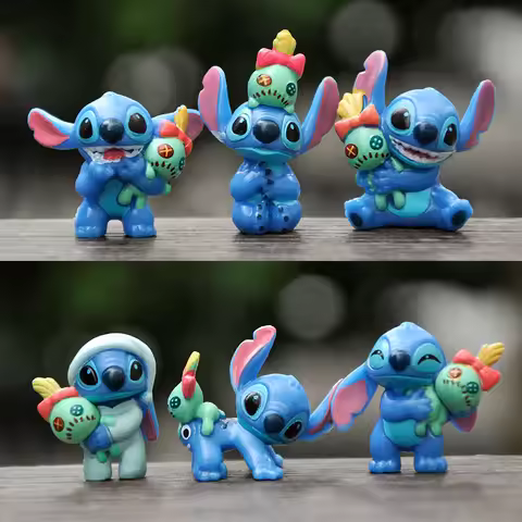 6Pcs/Set Disney Anime Lilo and Stitch figures Toys Lovely Stitch Hand With Scrump Model Decoration T