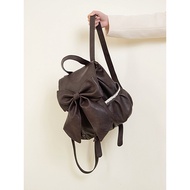 HIATUS Retro vintage Brown Lace-Up Bow Backpack Simple Lightweight Literary Casual Small Backpack