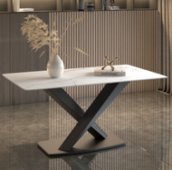 輕奢風簡約長方形岩板餐桌(雪山白/X腿/直邊)(尺寸:80*140CM)#M209012083