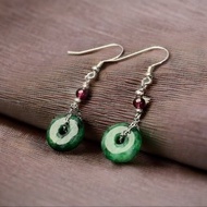 花青翡翠平安扣耳環 925純銀 | 天然緬甸玉翡翠A貨 | 送禮